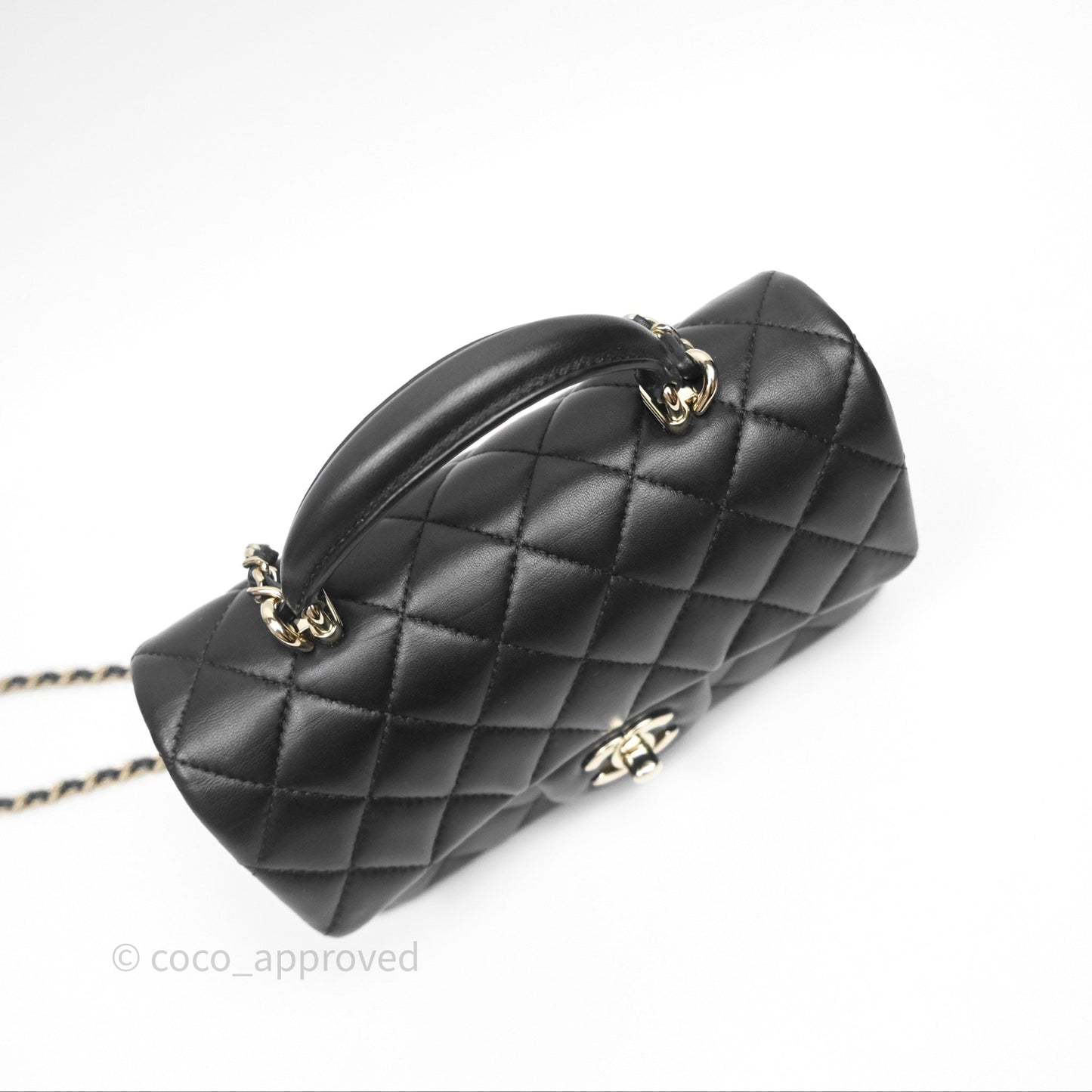 Chanel Top Handle Mini Rectangular Flap Black Lambskin Gold Hardware
