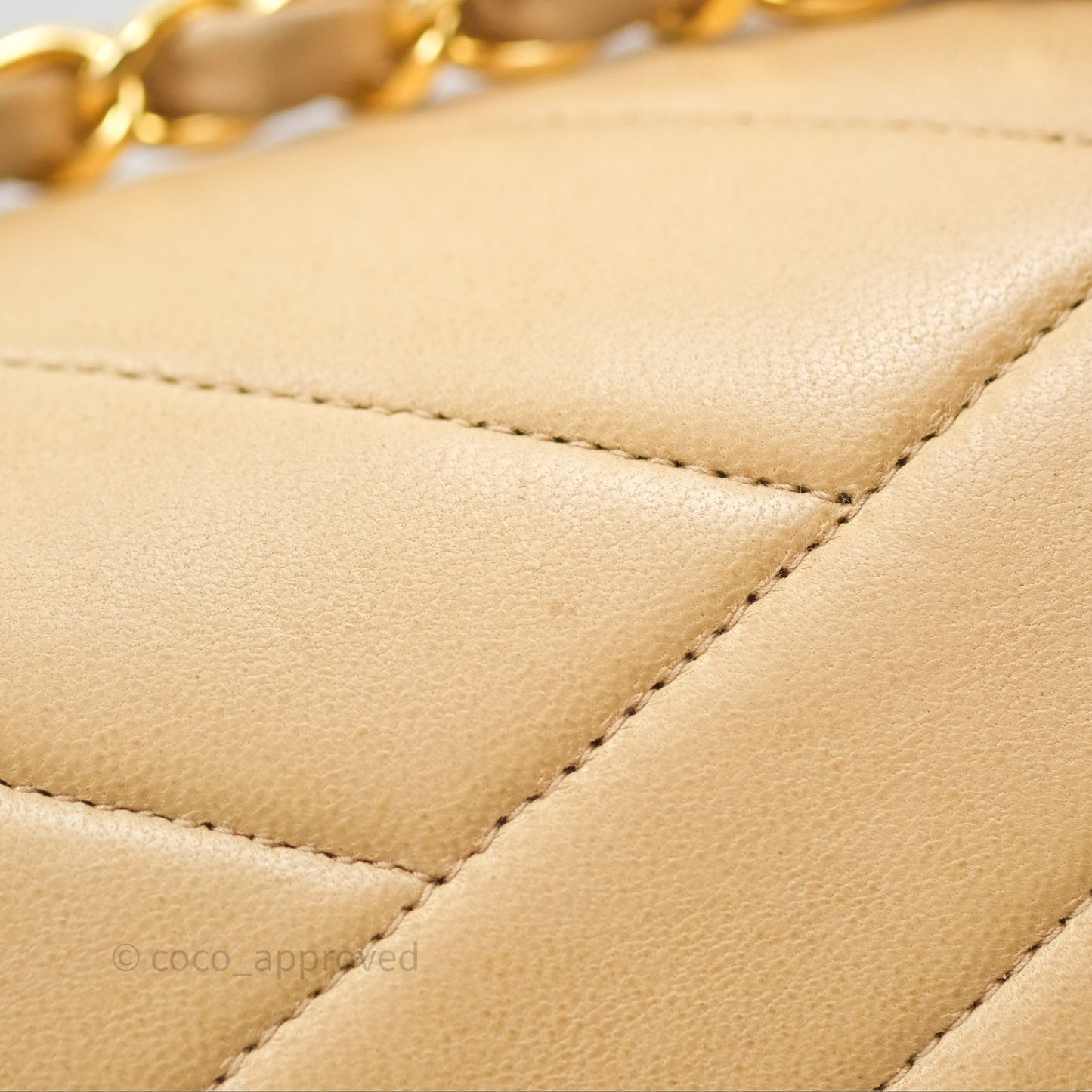 Chanel Vintage Medium Flap Chevron Beige Lambskin 24K Gold Hardware