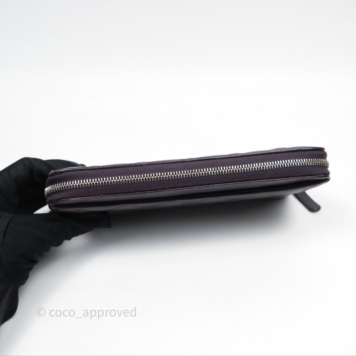 Chanel Classic Zipped Long Wallet Dark Purple Lambskin Silver Hardware