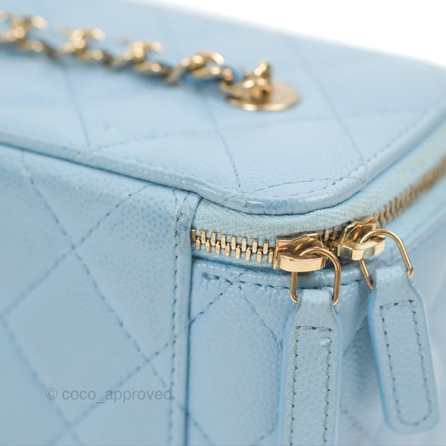 Chanel Vanity with Chain Blue Caviar Aged Gold Hardware