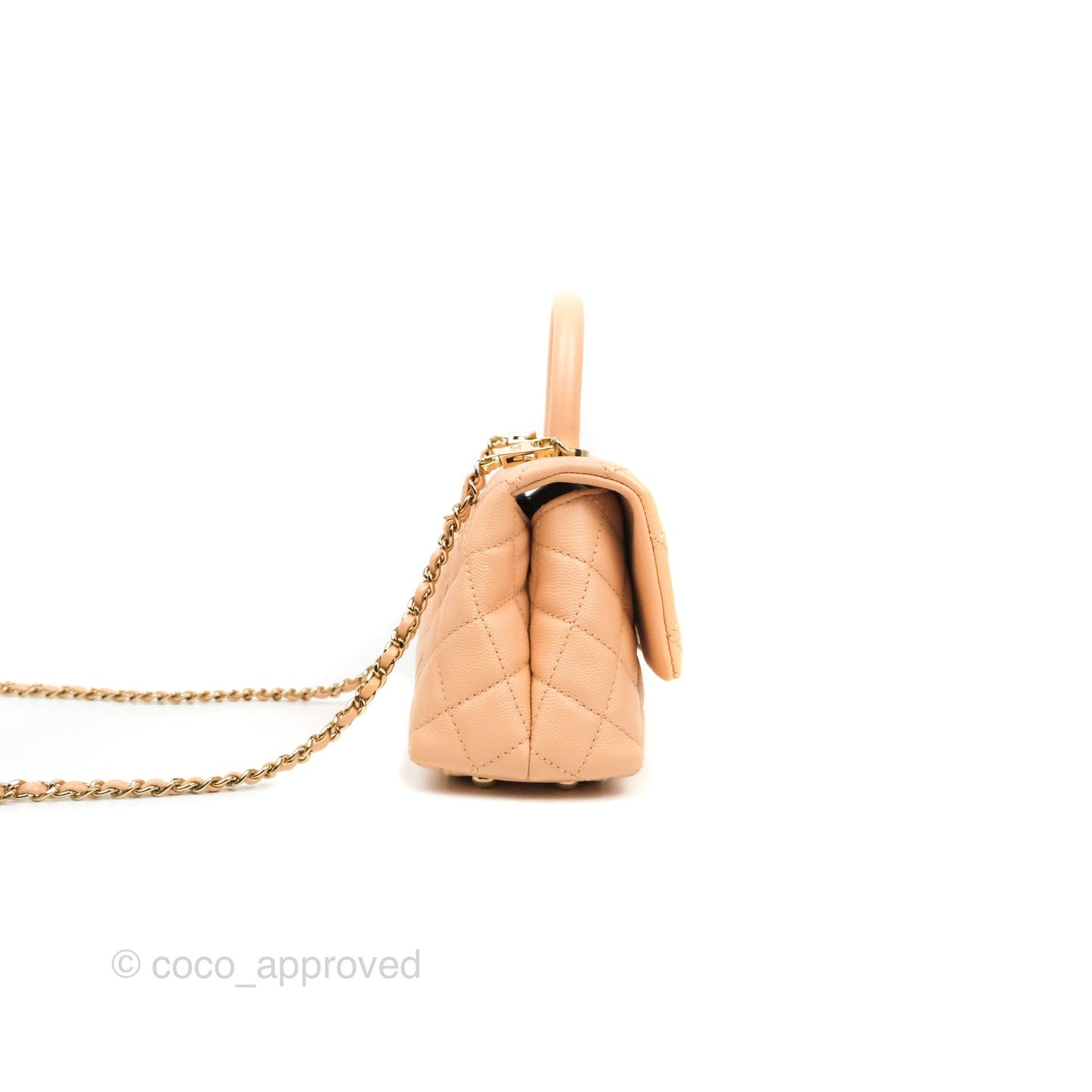 Chanel Mini Coco Handle Quilted Beige Pink Caviar Gold Hardware