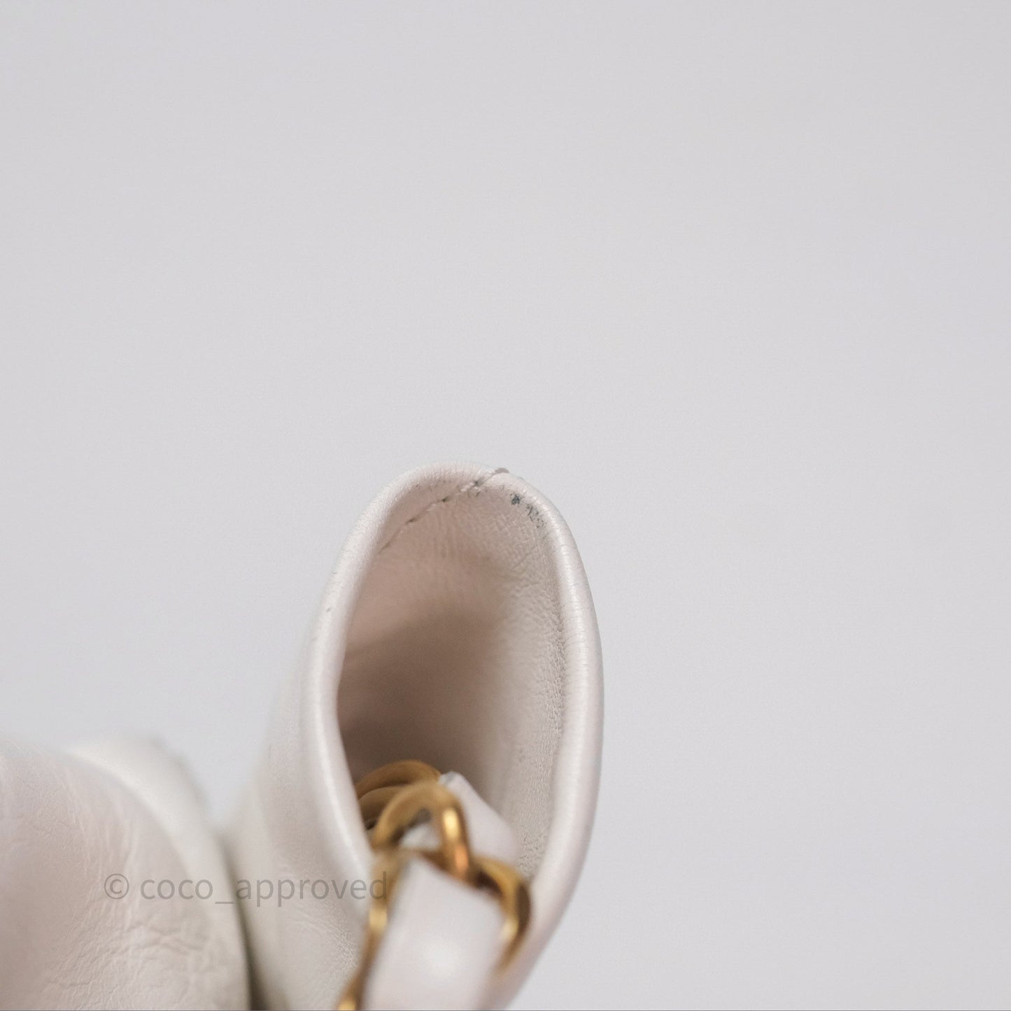 Chanel 22 Small White Shiny Calfskin Aged Gold Hardware