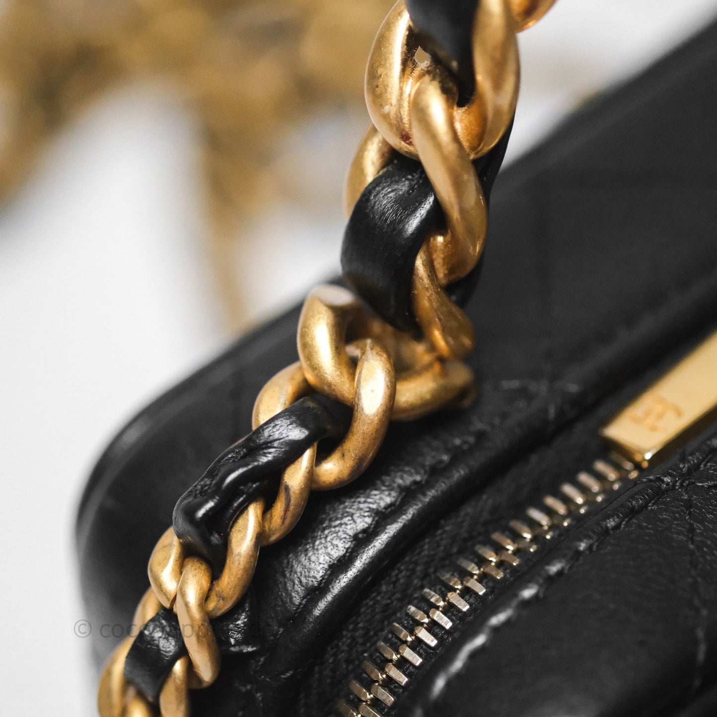 Chanel Top Handle Vanity Case Black Lambskin Aged Gold Hardware 22A