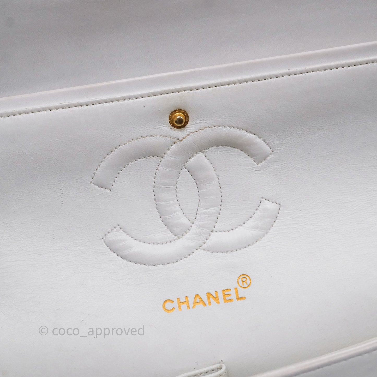 Chanel Classic Vintage Double Flap M/L White Lambskin 24K Gold Hardware