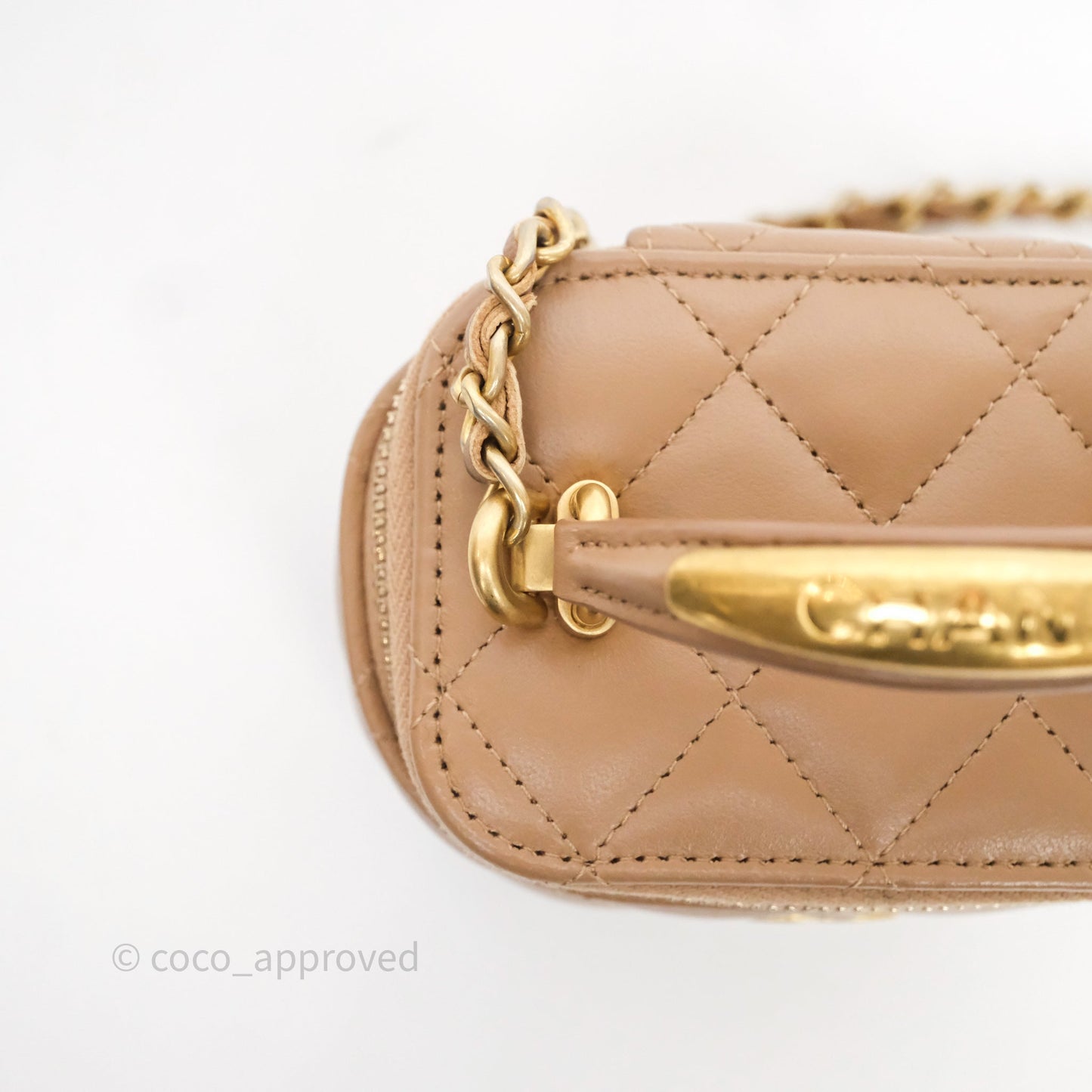 Chanel Mini Metal Top Handle Vanity With Chain Dark Beige Lambskin Aged Gold Hardware