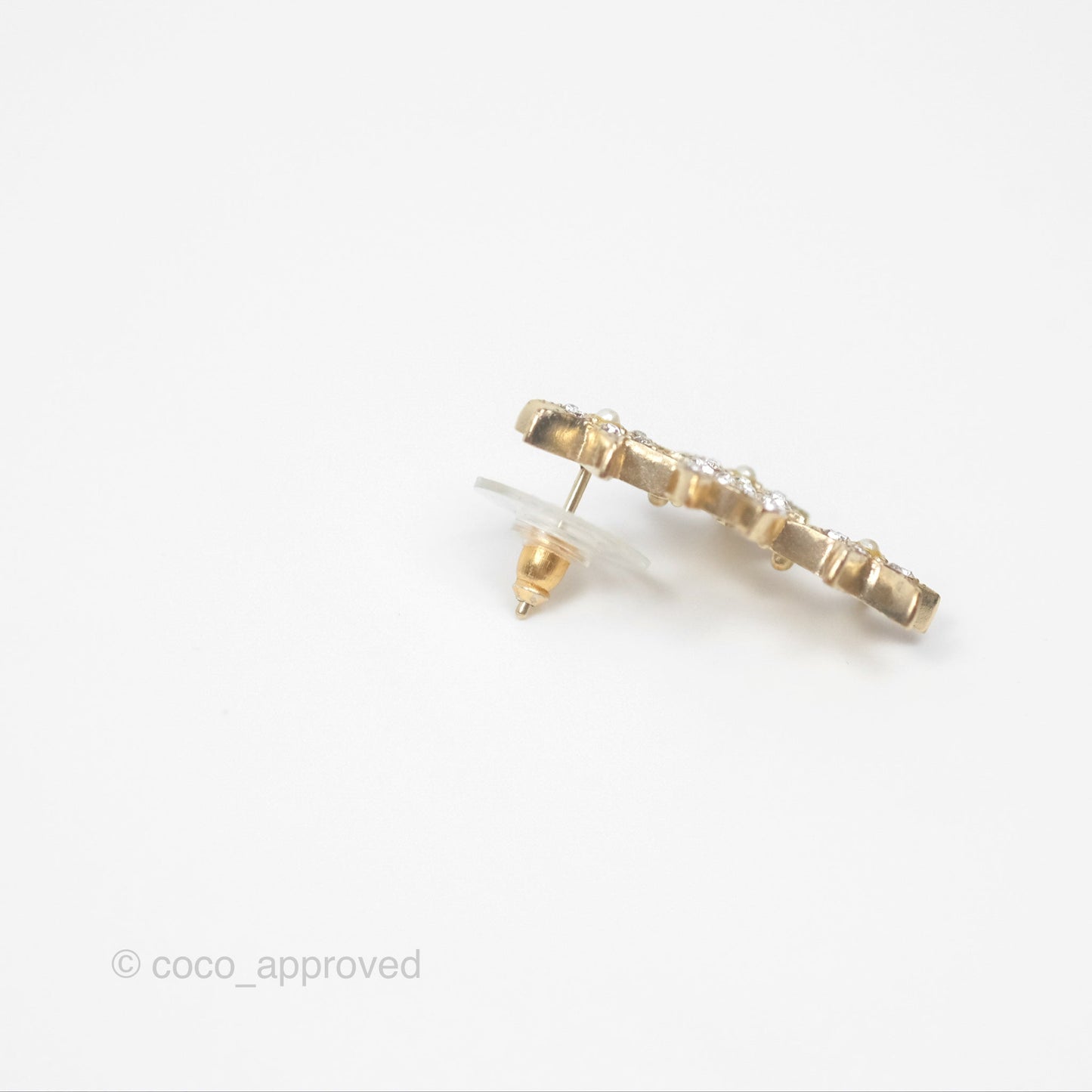 Chanel Crystal CC Star Earrings Gold Tone 15A