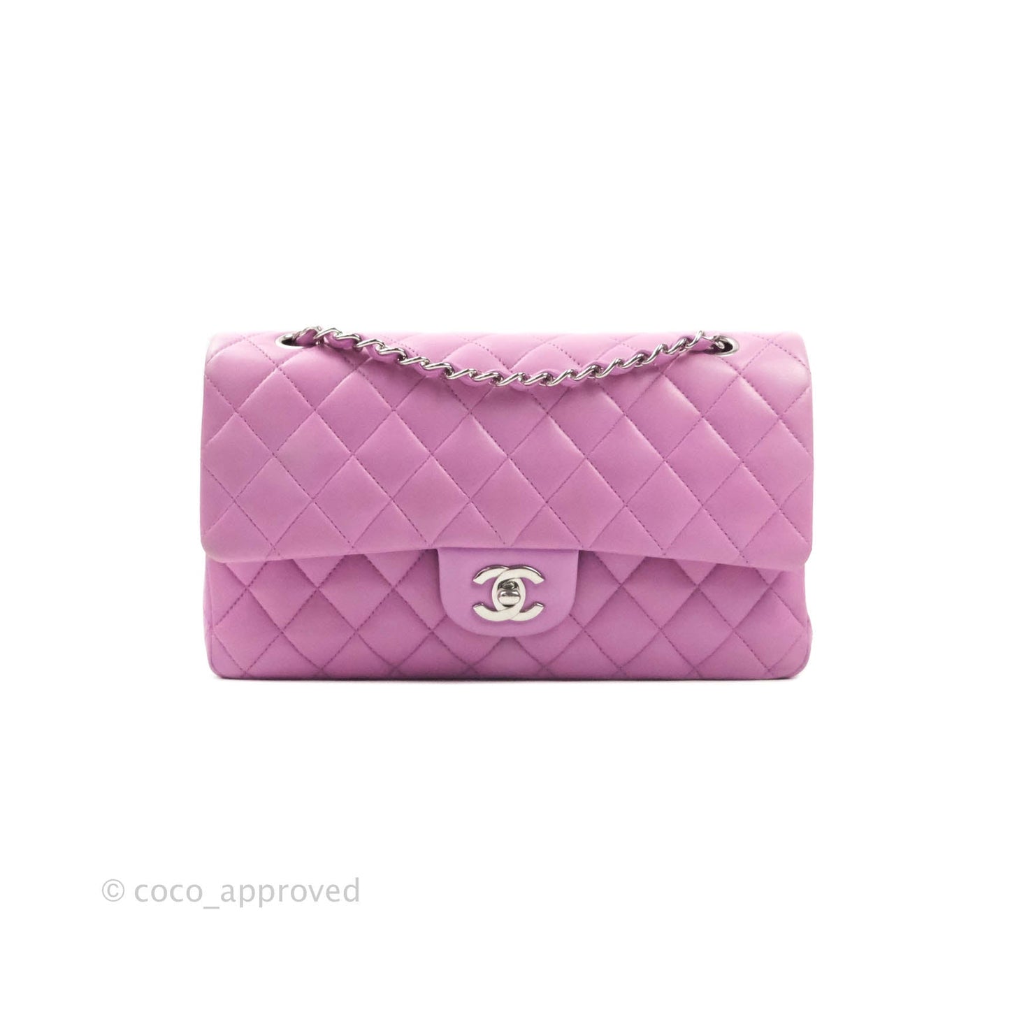 Chanel Classic M/L Medium Double Flap Purple Lambskin Silver Hardware