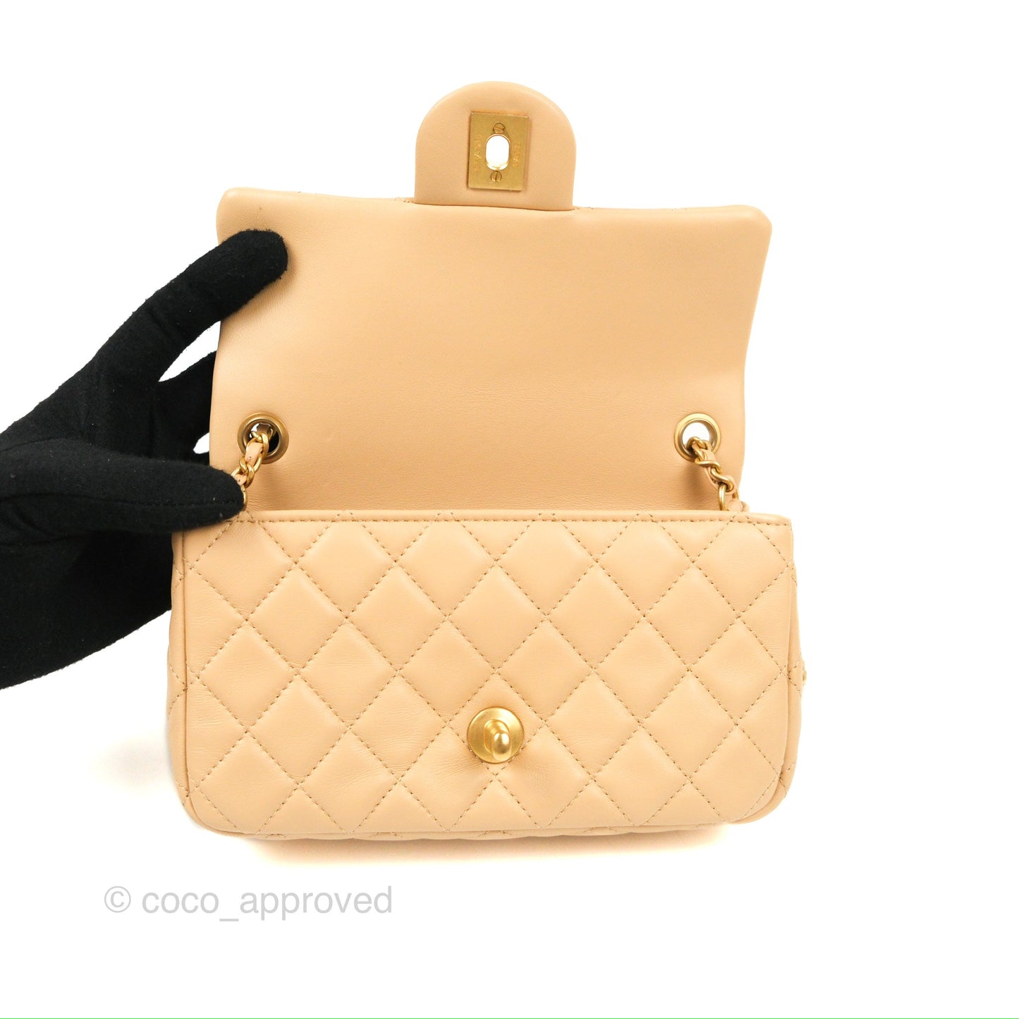 Chanel Mini Rectangular Pearl Crush Beige Lambskin Aged Gold Hardware
