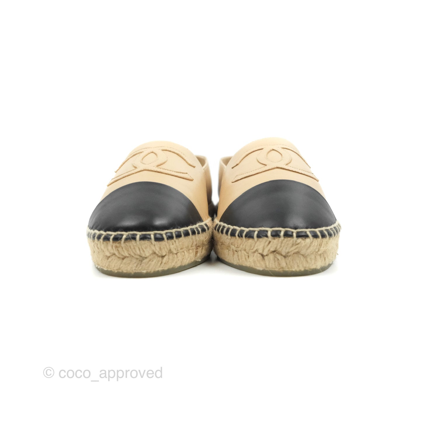 Chanel CC Espadrilles Beige Black Lambskin Size 38