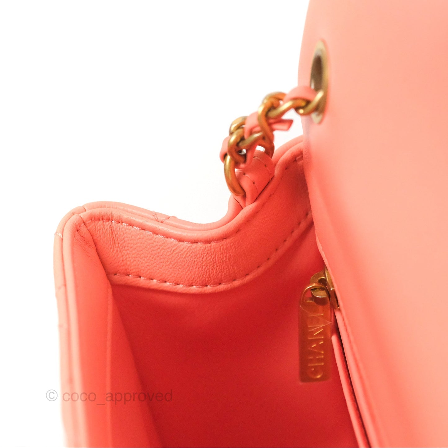 Chanel Pearl Crush Mini Square Quilted Pink Lambskin Aged Gold Hardware
