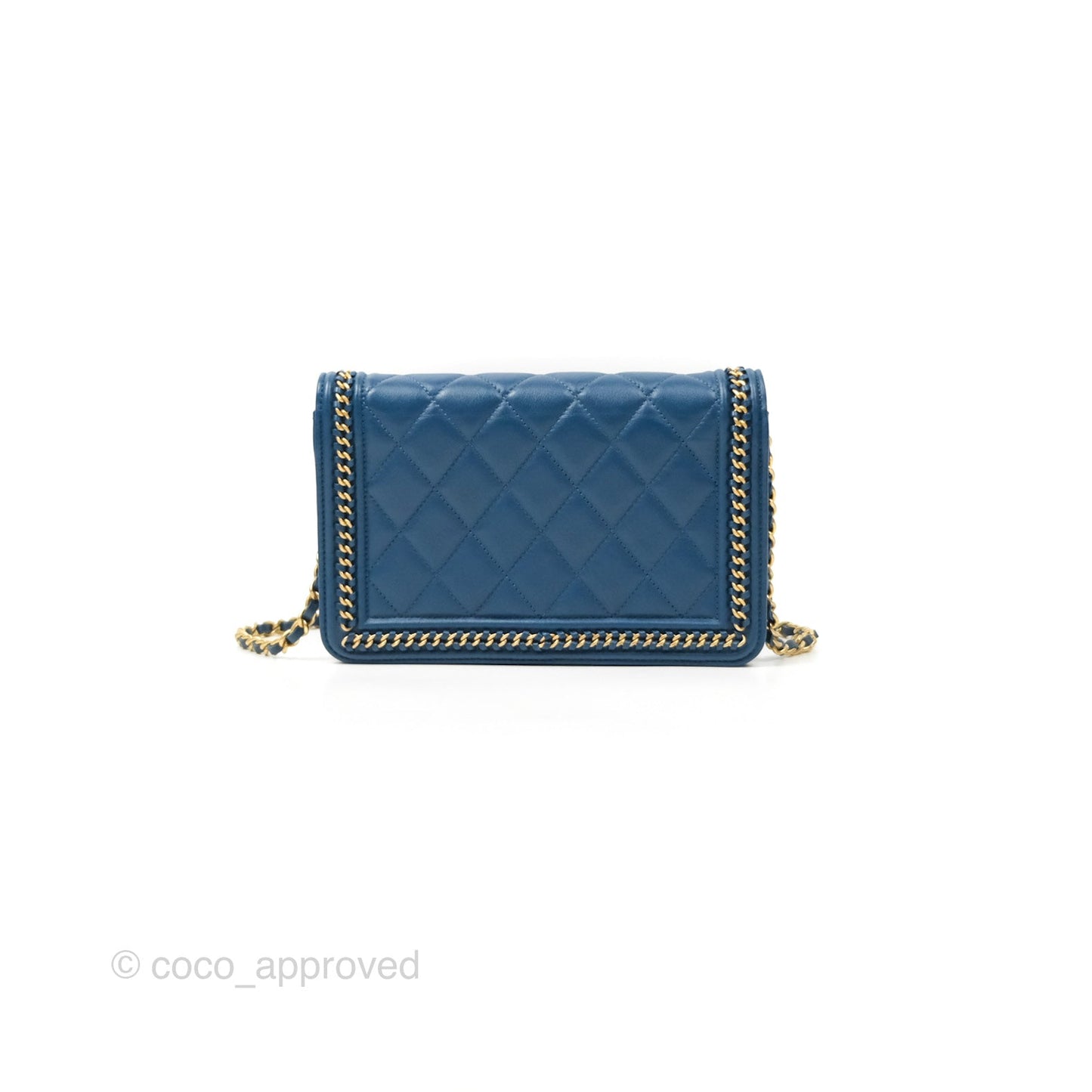 Chanel Quilted Boy Wallet on Chain WOC Blue Calfskin Aged Gold Hardware