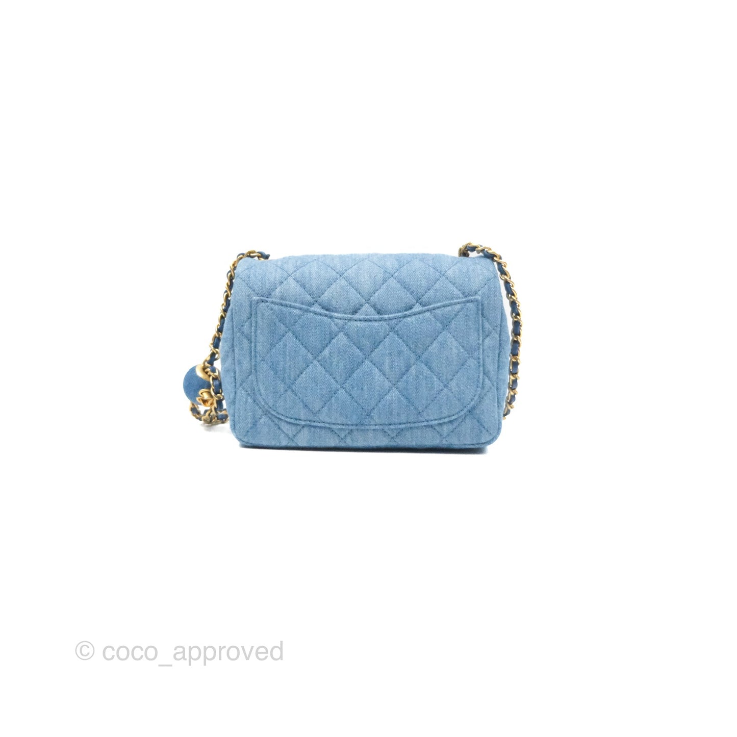 Chanel Mini Square Pearl Crush Quilted Denim Aged Gold Hardware
