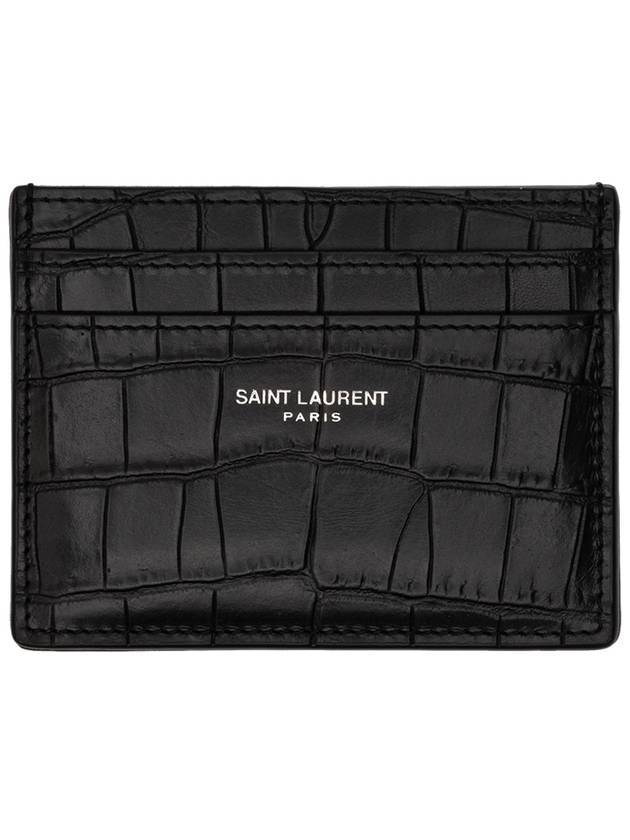 Luxury Saint Laurent Classic Logo Crocodile Card Wallet Black