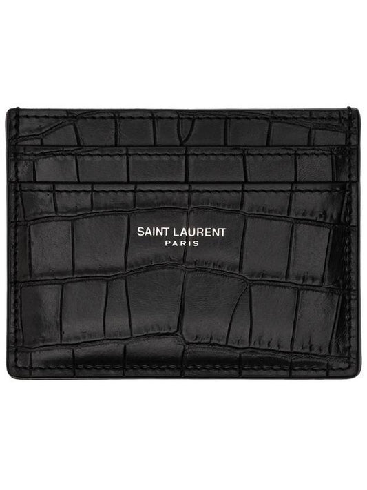 Luxury Saint Laurent Classic Logo Crocodile Card Wallet Black