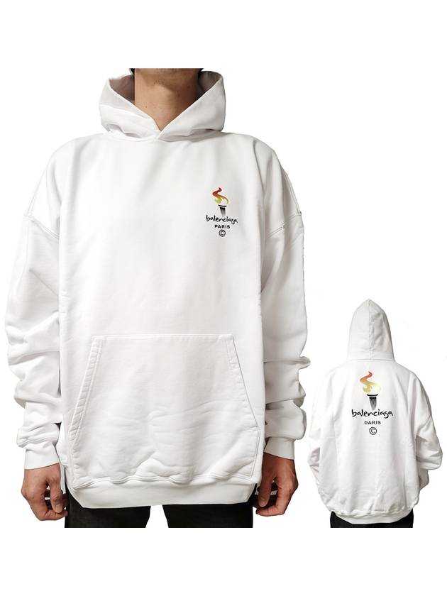 Luxury Balenciaga Embroidered Flame Logo Hoodie White