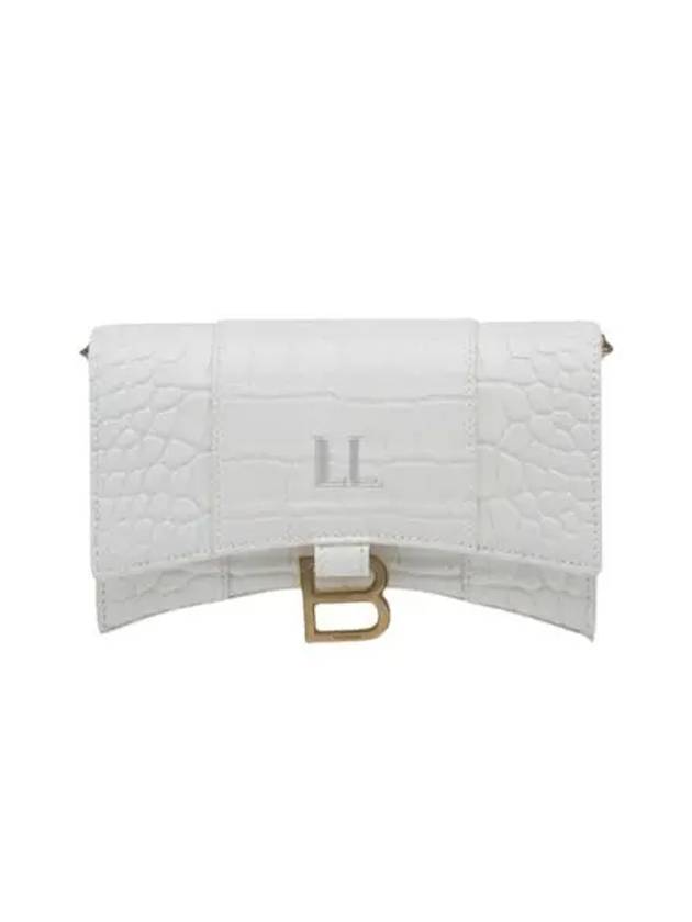 Luxury Balenciaga Hourglass Chain Crocodile Embossed Calfskin Medium Wallet White