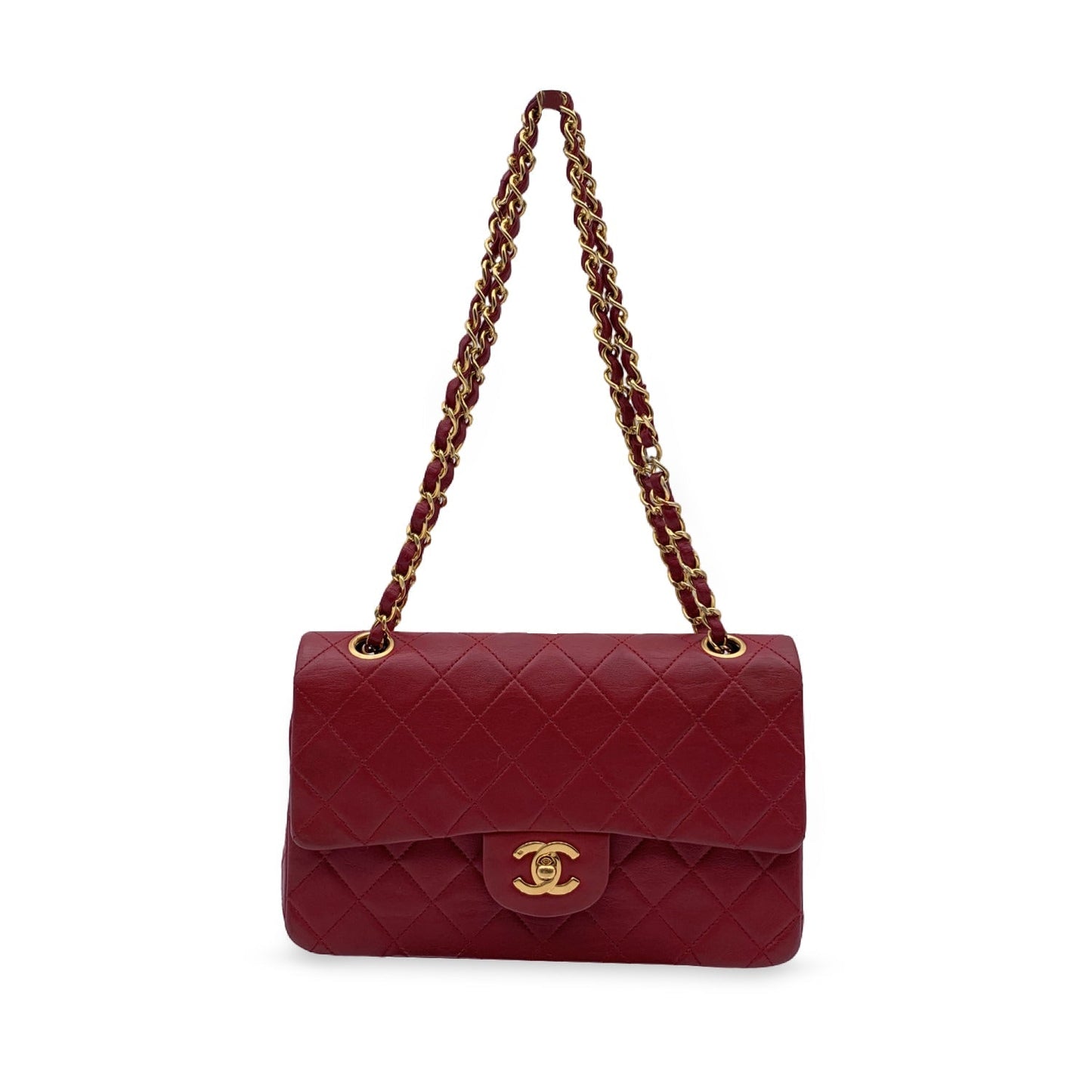 Luxury Chanel Vintage Red Quilted Timeless Classic Small 2.55 Bag 23 Cm