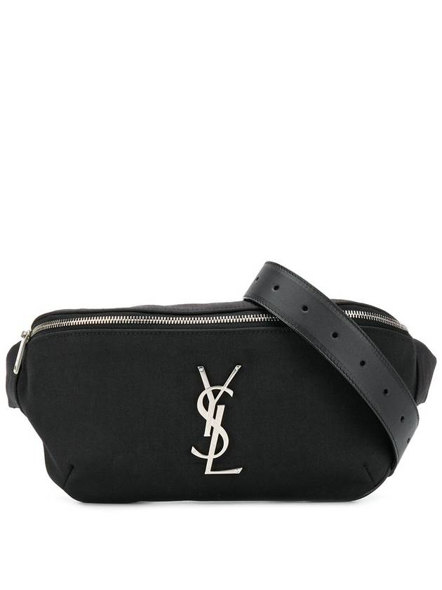 Luxury Saint Laurent Cassandre Classic Canvas Leather Belt Bag Black
