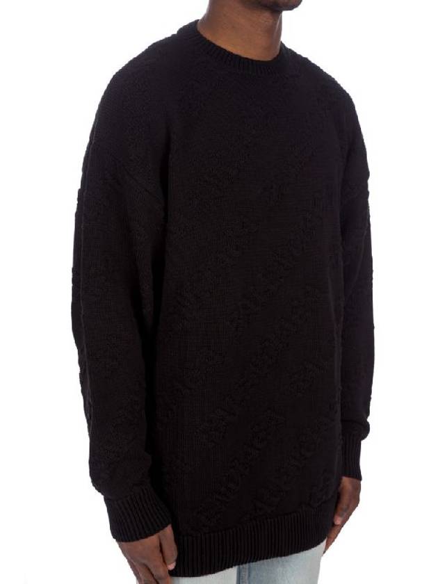 Luxury Balenciaga Logo Jacquard Cotton Knit Top Black