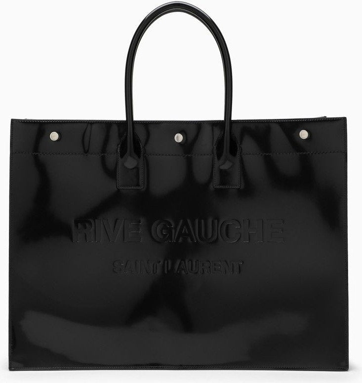 Luxury Saint Laurent Men's Large Rive Gauche Patent Leather Bag in Black | 587273AACP2