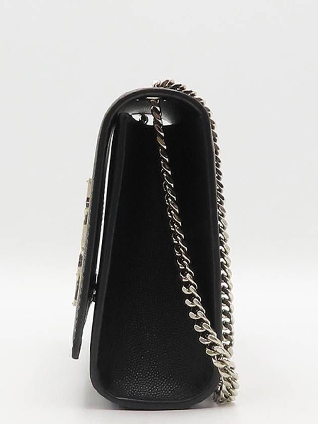 Luxury Saint Laurent YSL 364021 Black Caviar Skin Kate Silver Monogram Logo Medium Chain Flap Shoulder Crossbag