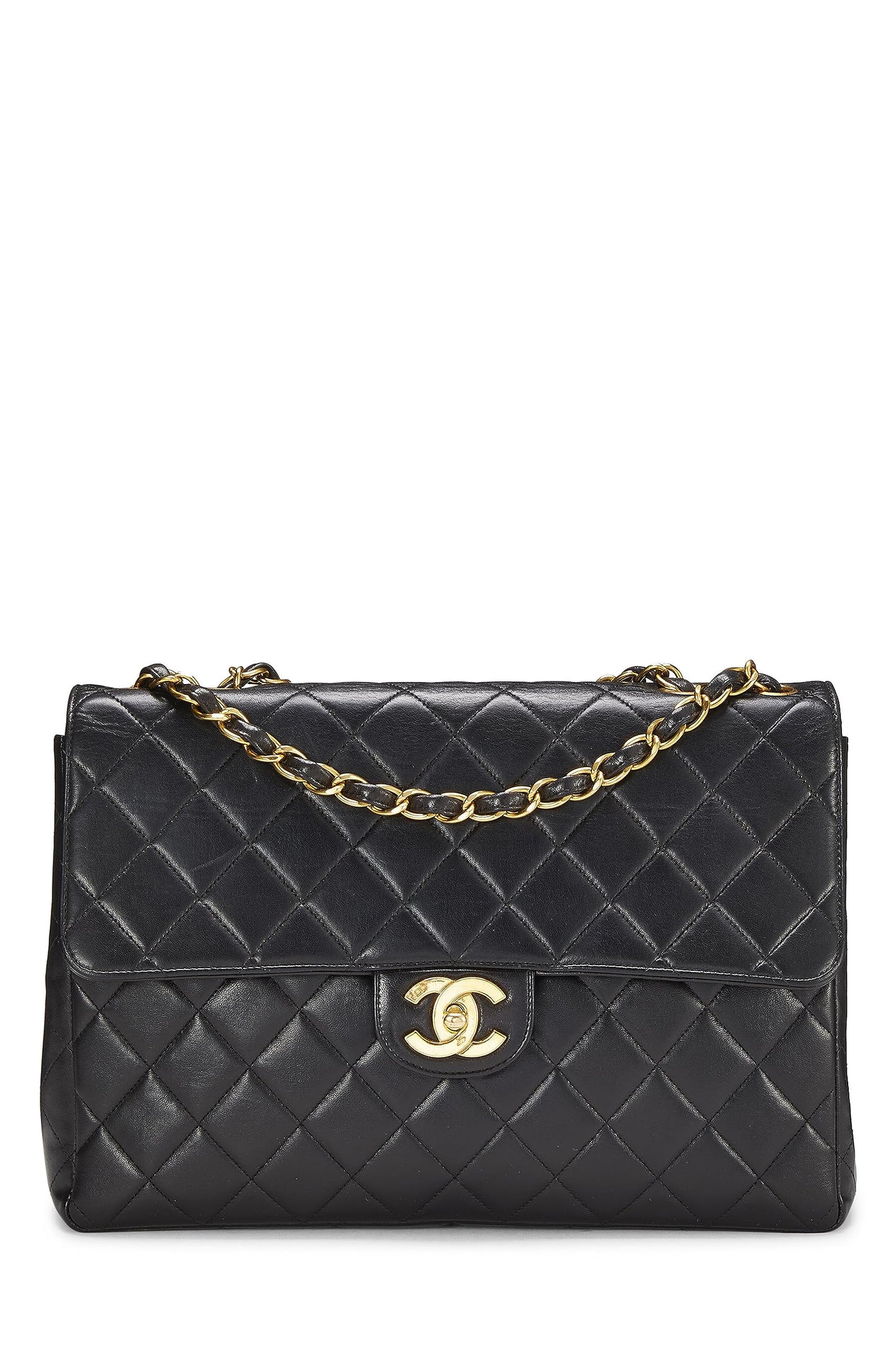 Chanel,  Black Quilted Lambskin Half Flap Jumbo, Black