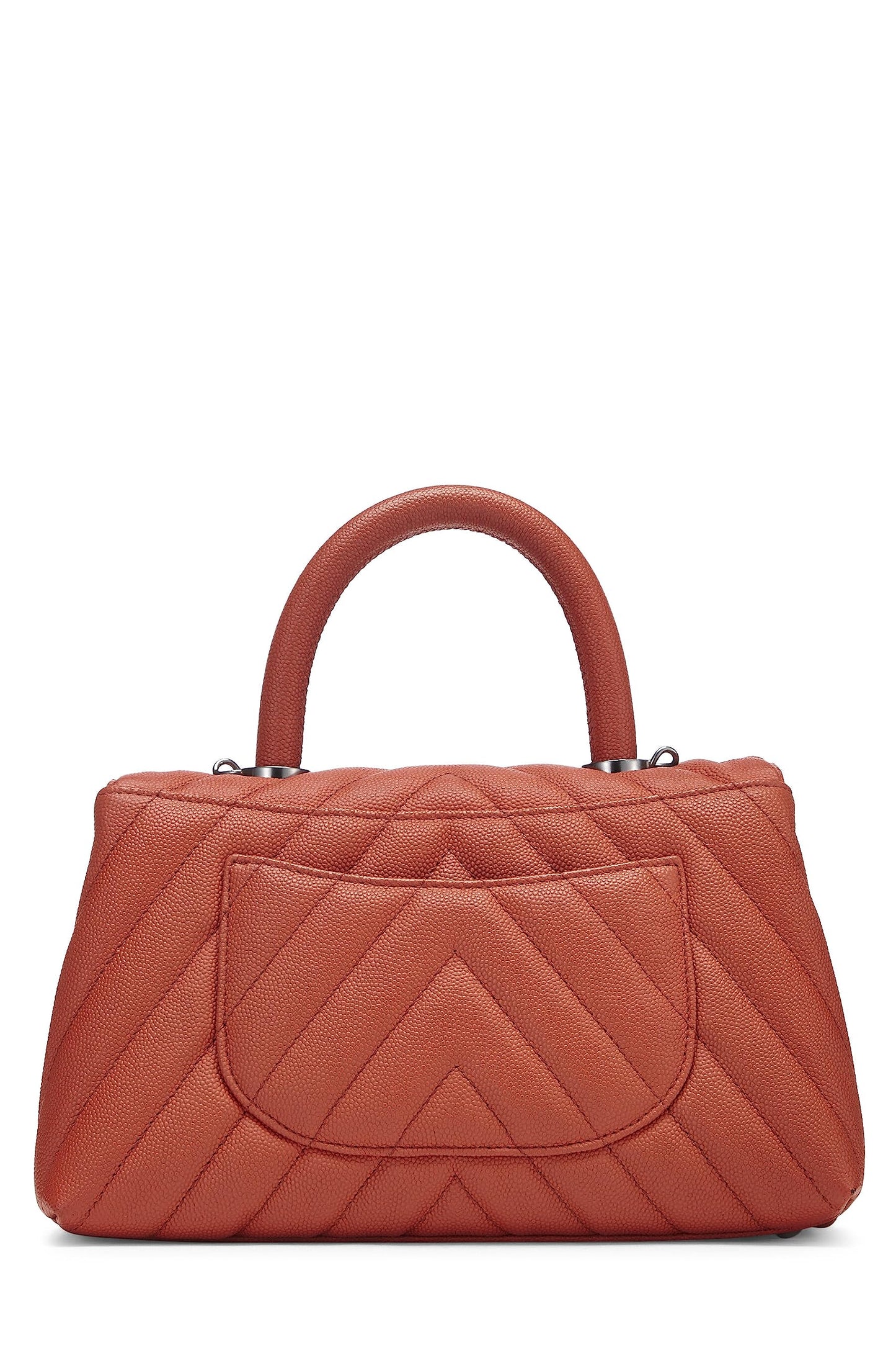 Chanel,  Orange Chevron Caviar Coco Handle Bag Small, Orange
