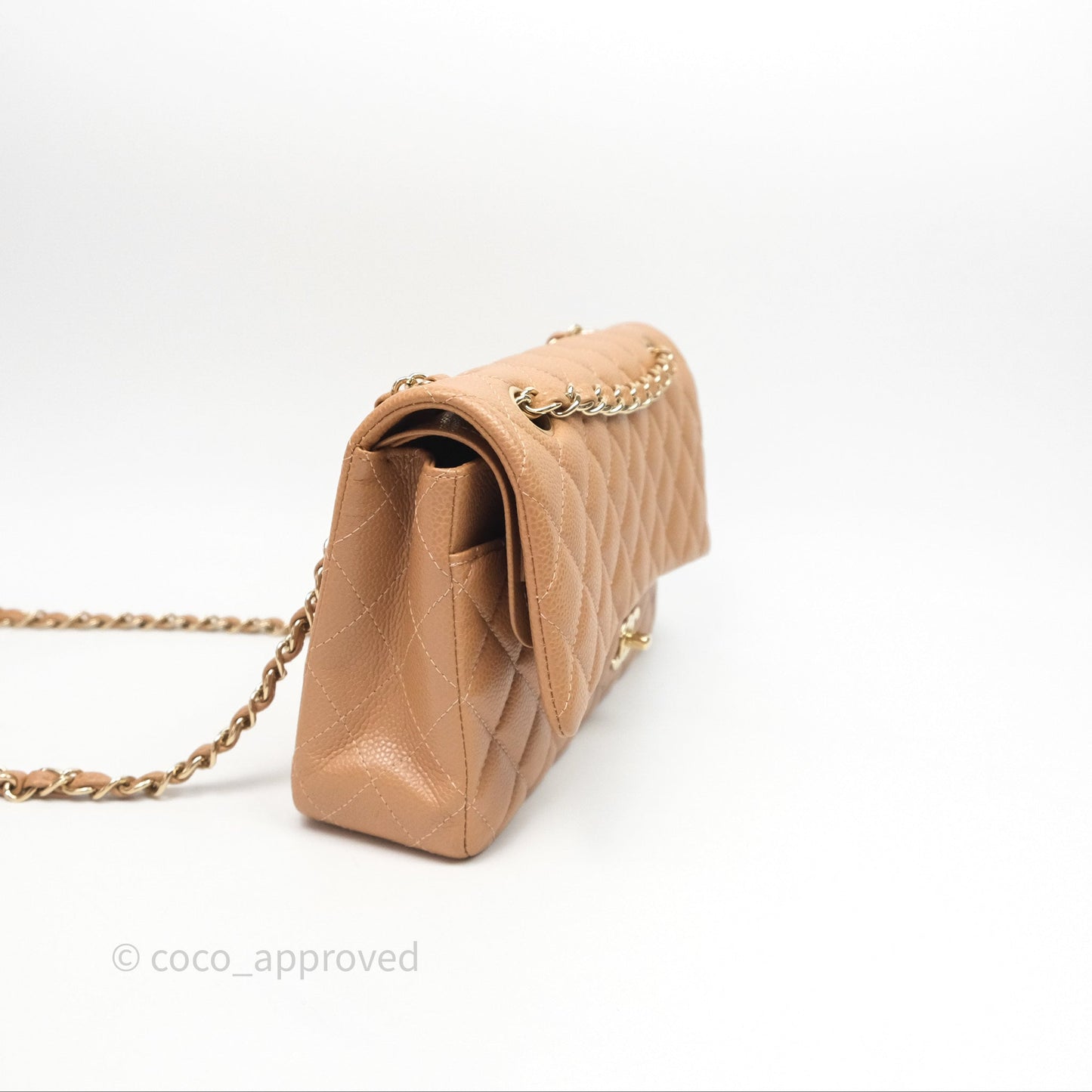 Chanel Classic M/L Medium Flap Quilted Beige Caviar Gold Hardware