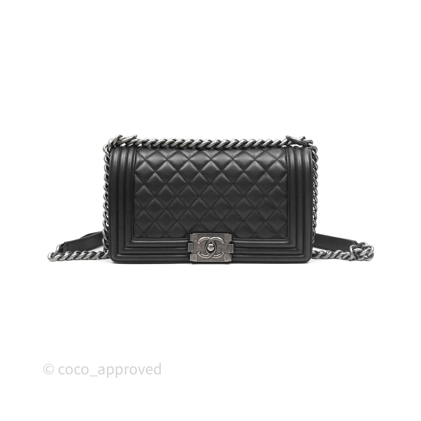 Chanel Quilted Medium Boy Black Calfskin Ruthenium Hardware