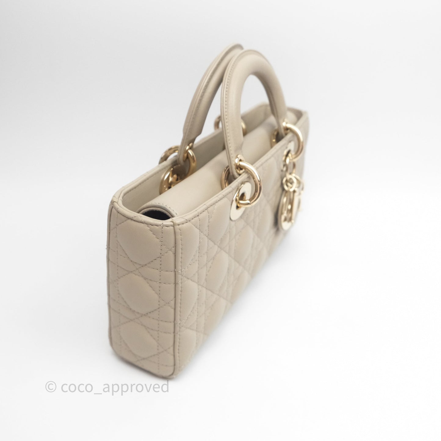 Dior Medium Lady D-Joy Bag Sand Lambskin Cannage Gold Hardware