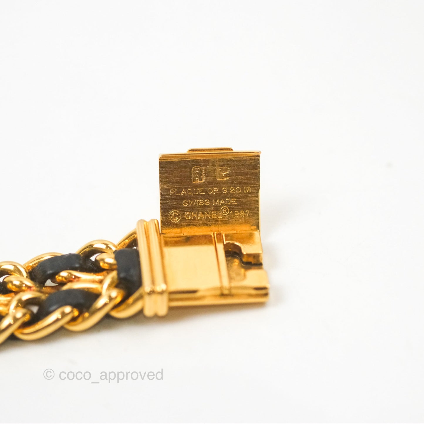 Chanel Vintage Première Watch Black Leather Gold Plated Size S