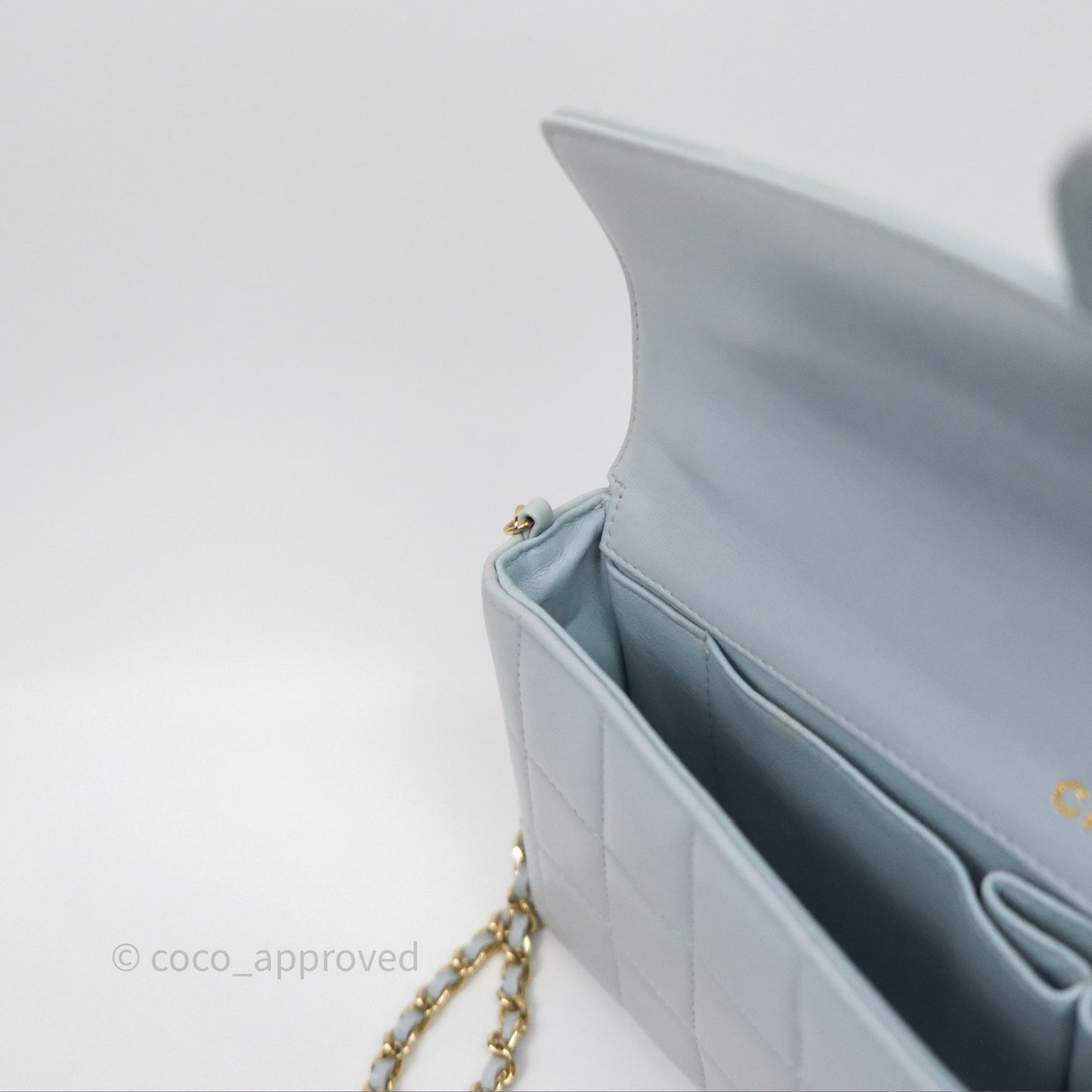Chanel East West Chocolate Bar Flap Bag Blue Lambskin 24K Gold Hardware