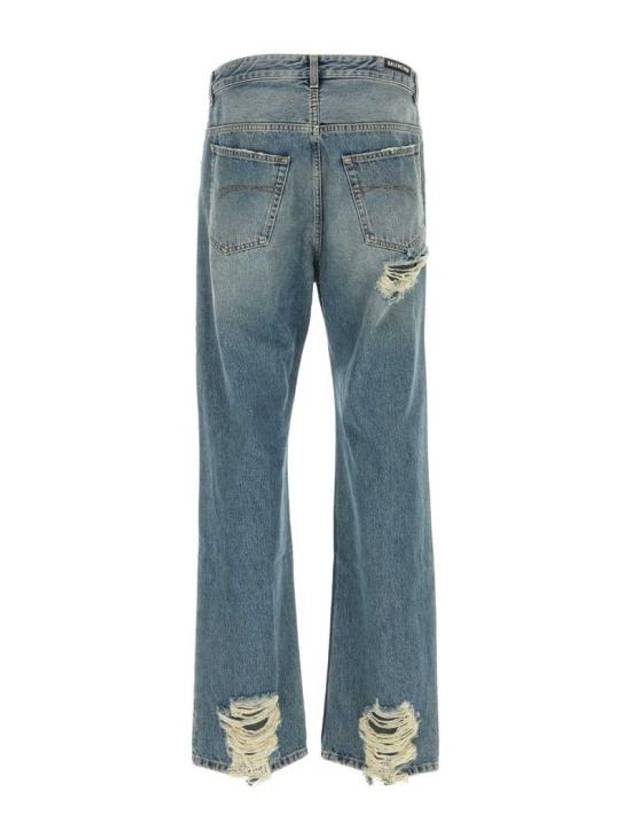 Luxury Balenciaga Distressed Denim Straight Jeans Blue