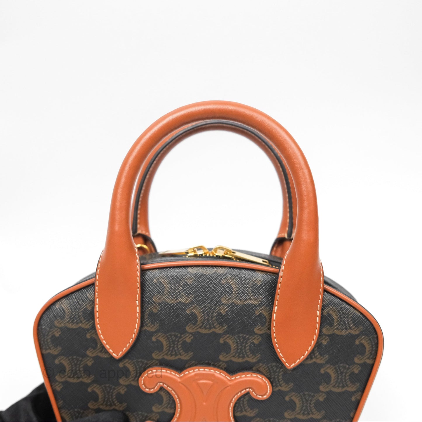 Celine Mini Bowling Bag Triomphe Canvas Tan Calfskin