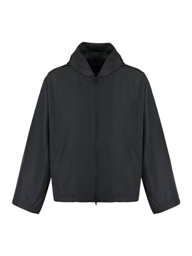Luxury Balenciaga Logo Print Hooded Windbreaker Black