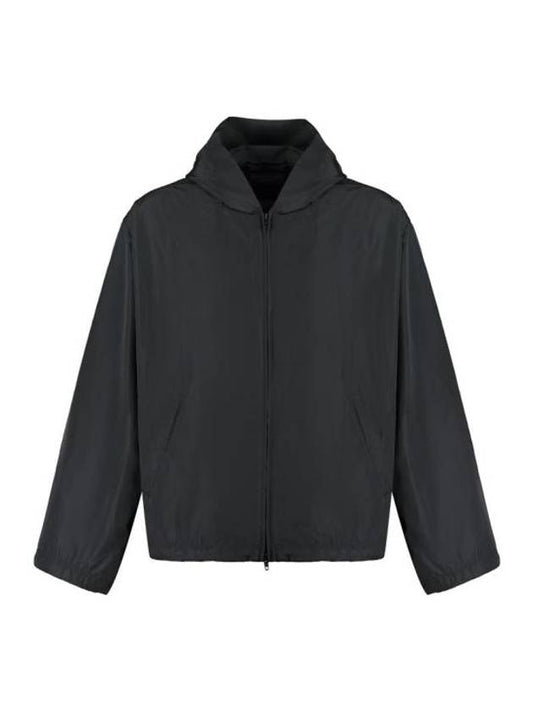 Luxury Balenciaga Logo Print Hooded Windbreaker Black