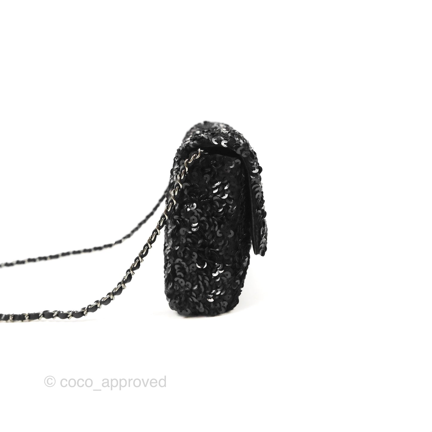 Chanel East West Flap Bag Black Sequin Dark Silver Hardware
