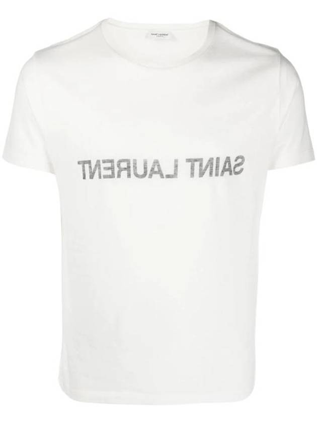 Luxury Saint Laurent Reverse Logo Print Cotton Short Sleeve T-Shirt White