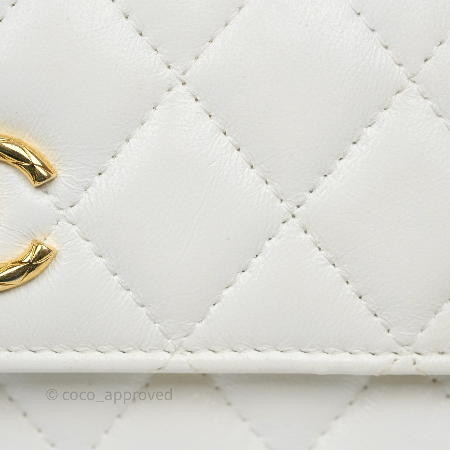 Chanel Dynasty Phone Holder with Chain White Ivory Lambskin Aged Gold Hardware
