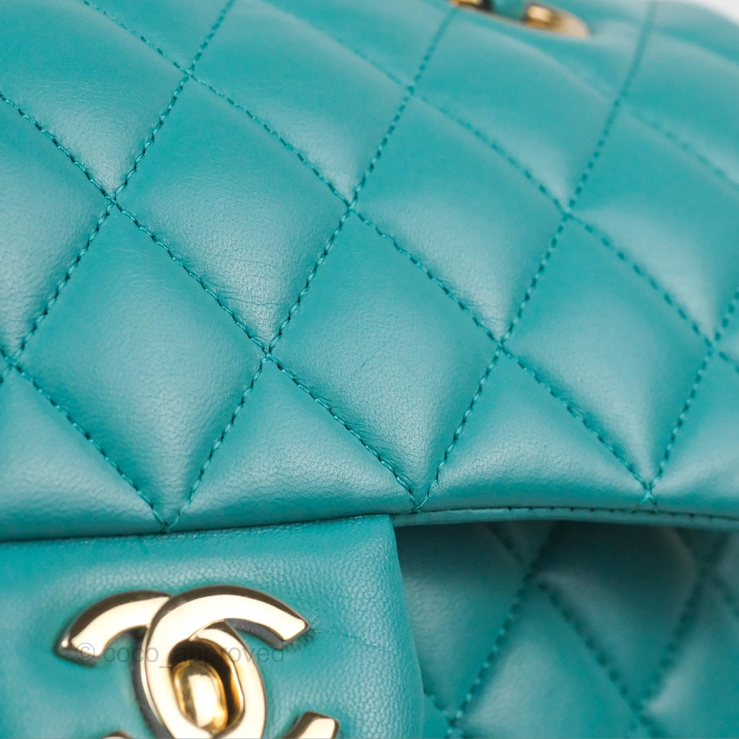 Chanel Small Classic Quilted Flap Turquoise Lambskin Gold Hardware