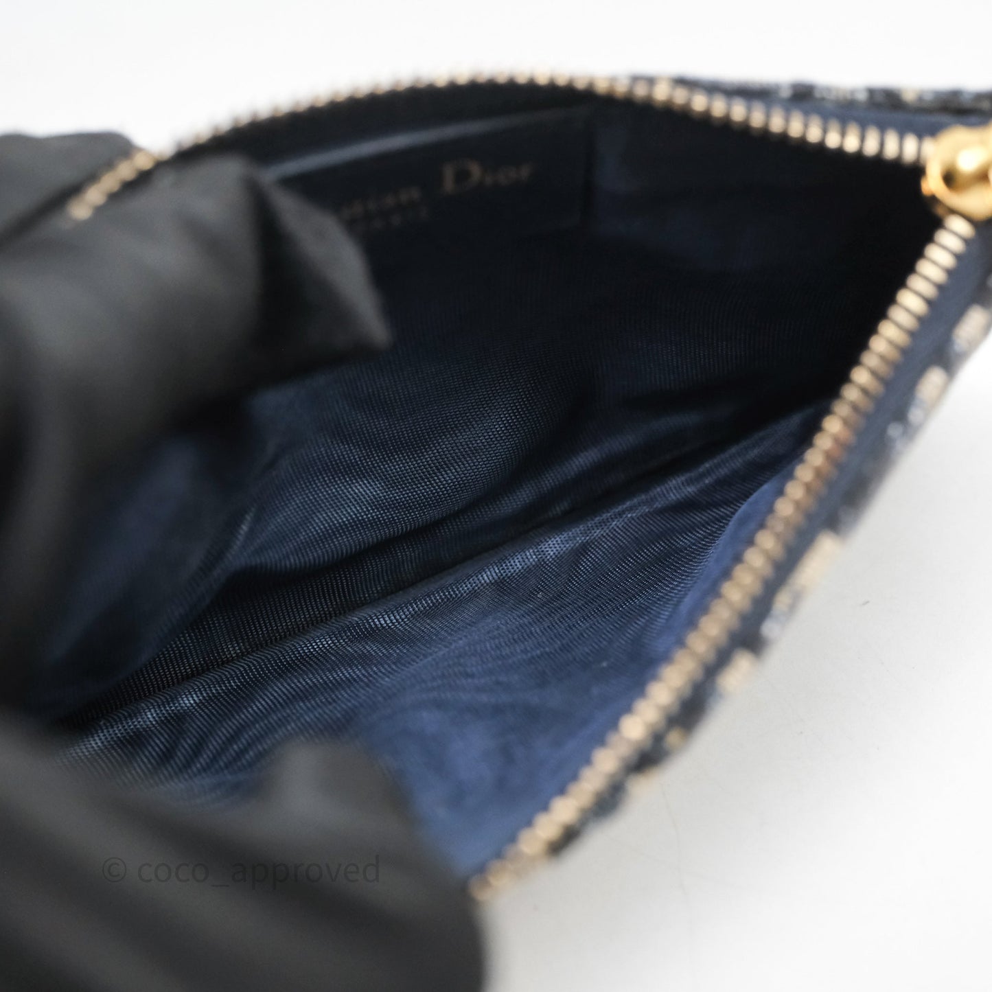 Christian Dior Small Saddle Pouch Wallet with Chain Blue Dior Oblique Jacquard
