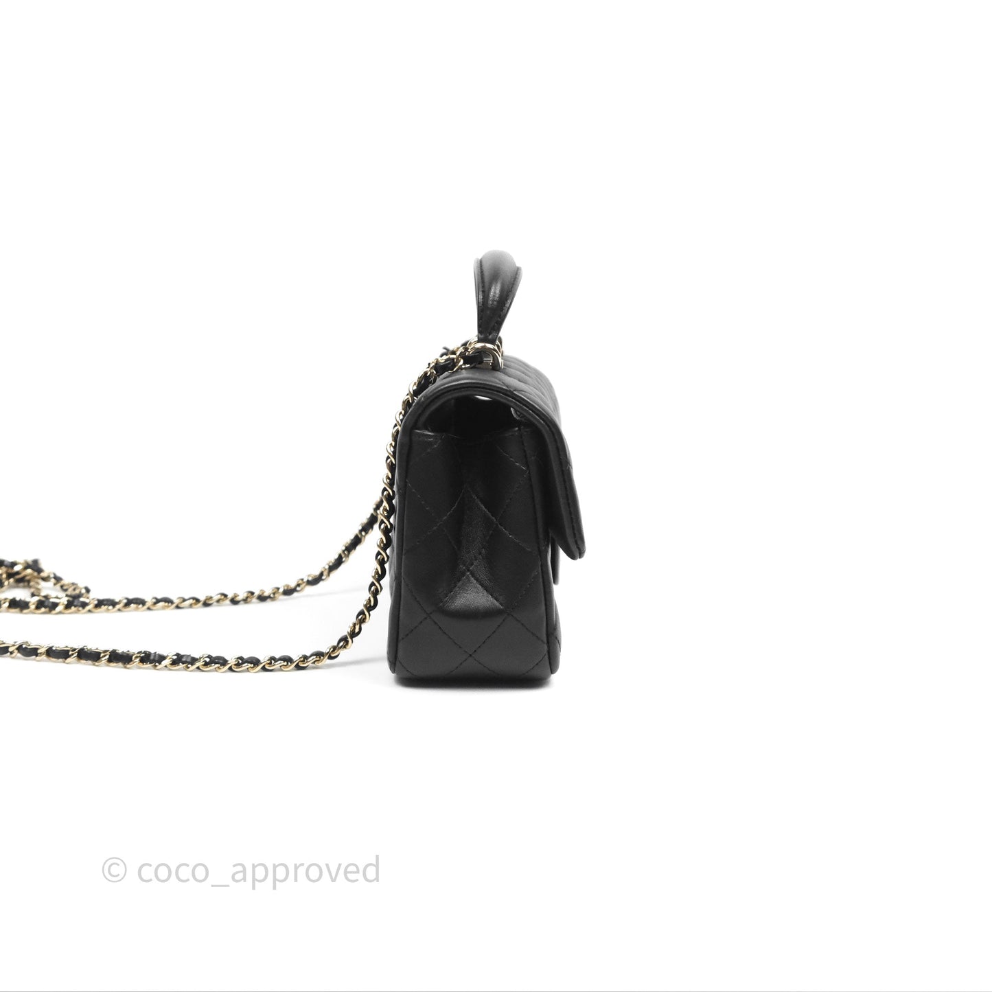 Chanel Top Handle Mini Rectangular Flap Black Lambskin Gold Hardware