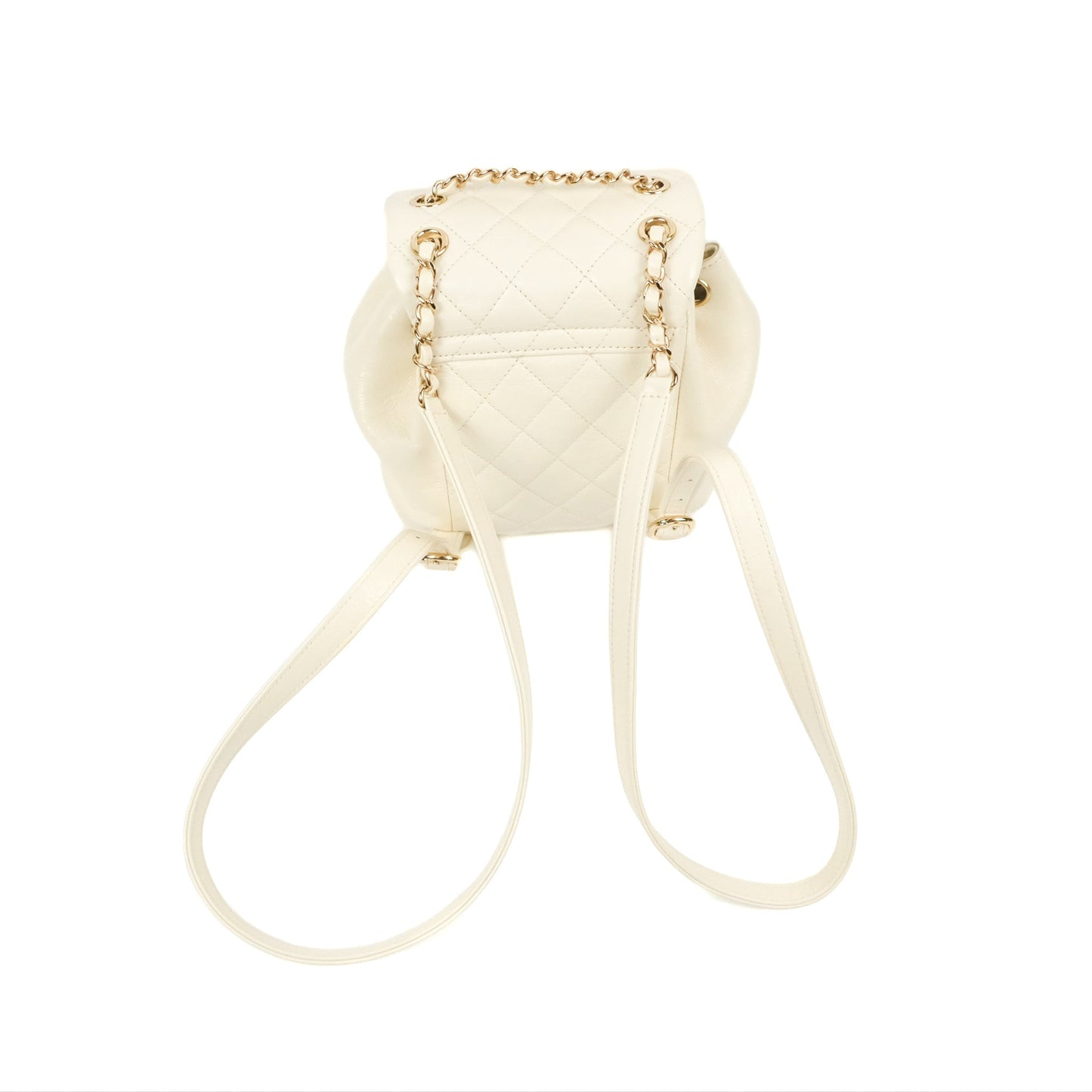 Chanel Quilted Small Duma Drawstring Backpack Ivory White Calfskin Gold Hardware