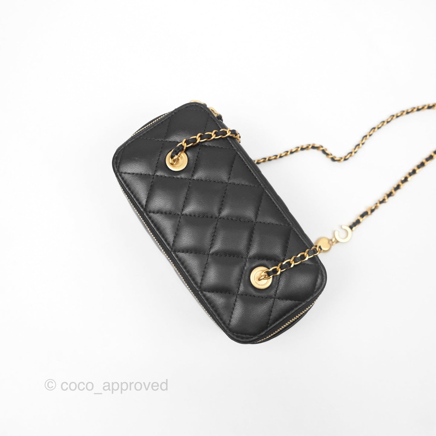 Chanel Vanity with COCO Heart Chain Black Lambskin Aged Gold Hardware