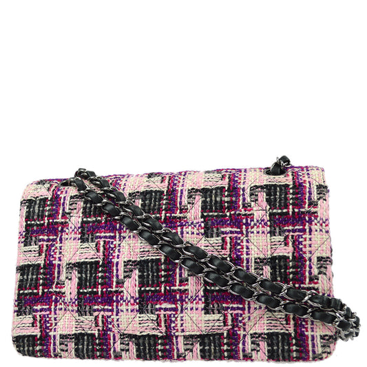 Chanel Pink Tweed Medium Classic Double Flap Shoulder Bag