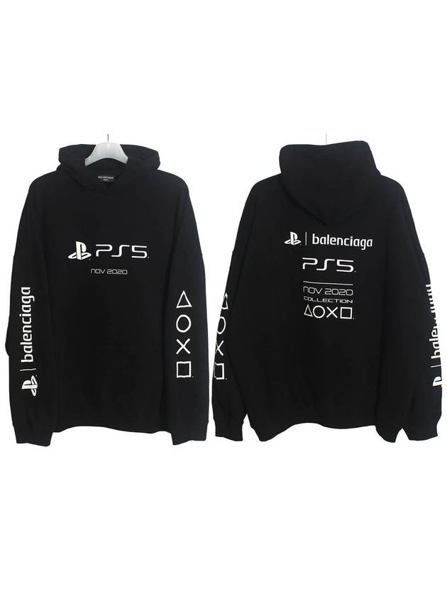 Luxury Balenciaga PS5 Boxy Logo Print Overfit Hoodie Black