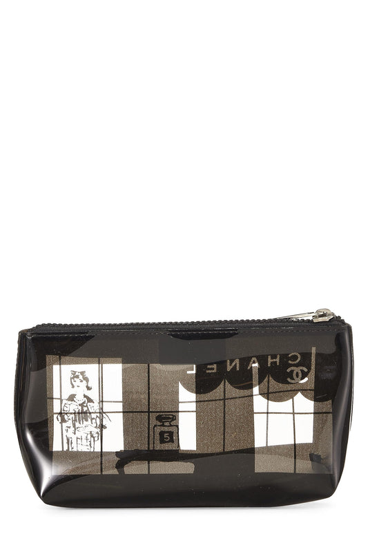 Chanel  Clear & Black Vinyl Luxury Chanel Maison Pouch, Black