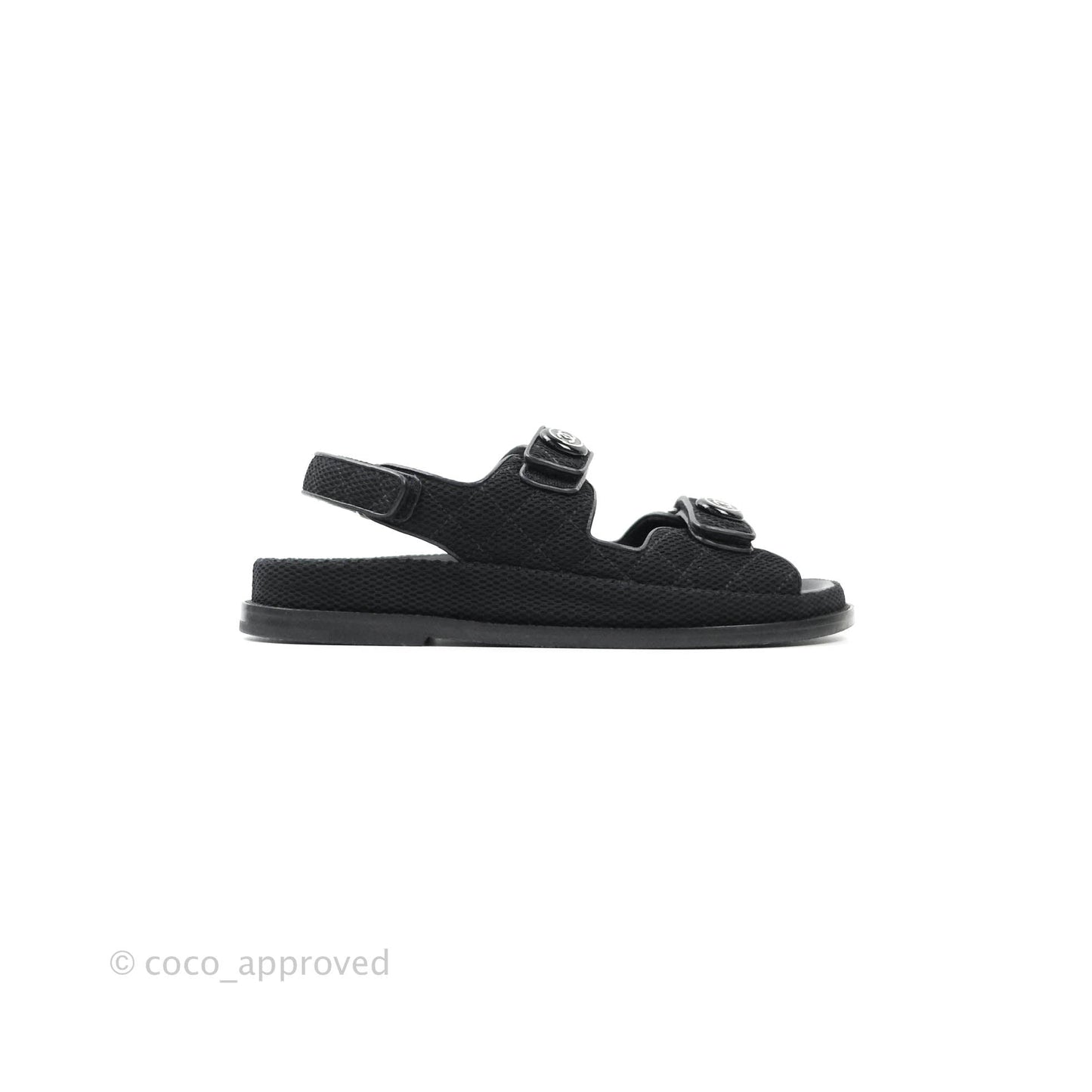 Chanel CC Black Fabric Slide Strap Flat Dad Sandals 21C
