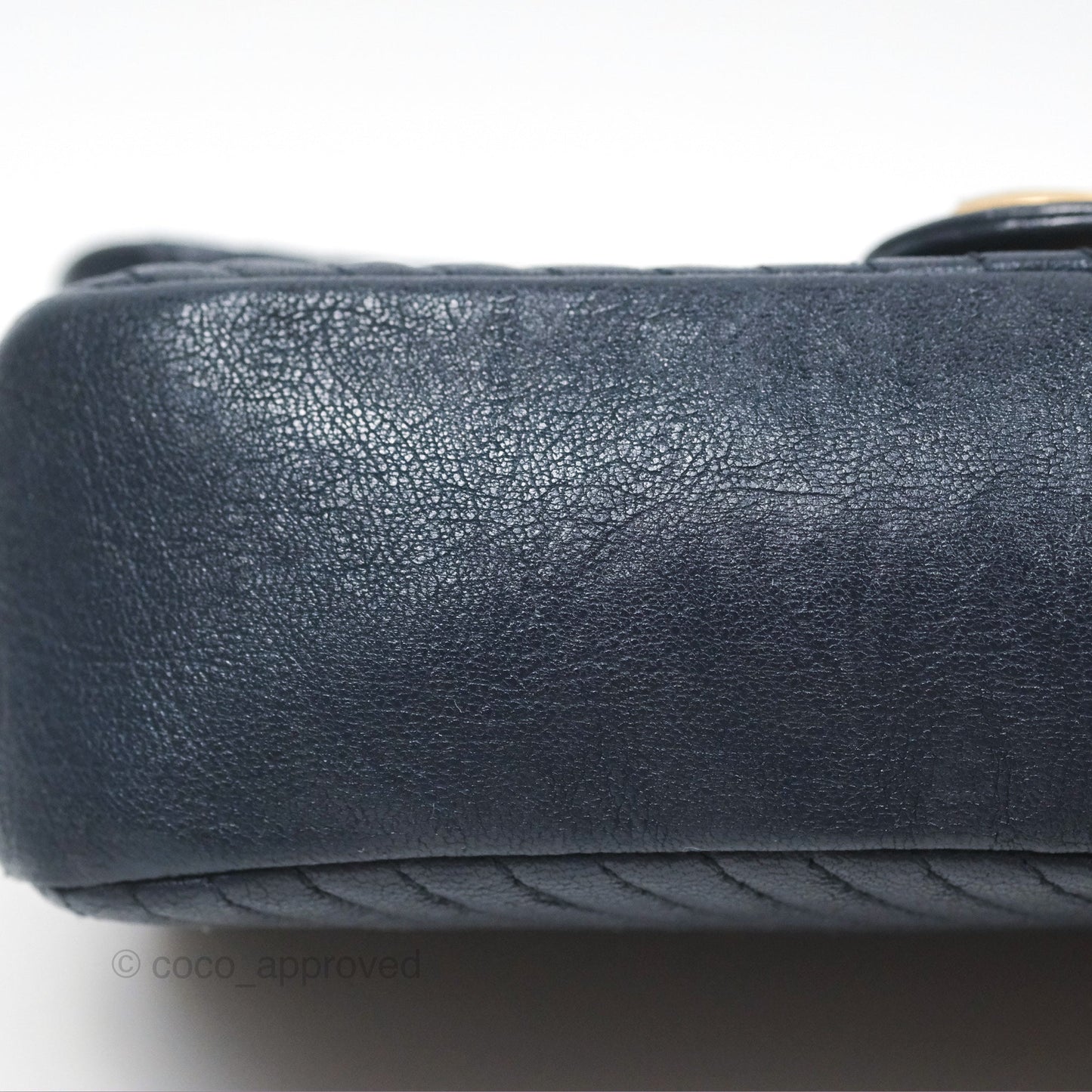 Chanel Small Chevron Surpique Flap Navy Calfskin Aged Gold Hardware