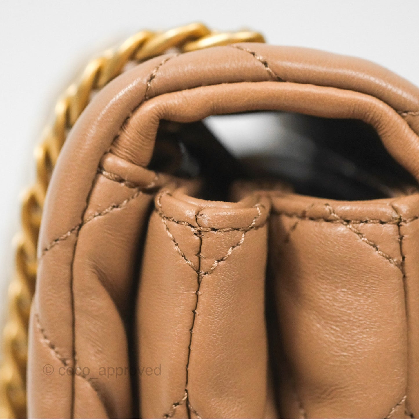 Chanel Small All Slide Adjustable Chain Flap Bag Beige Lambskin Aged Gold Hardware